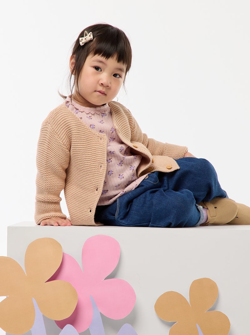 T-shirt en maille côtelée Rose - Kiabi