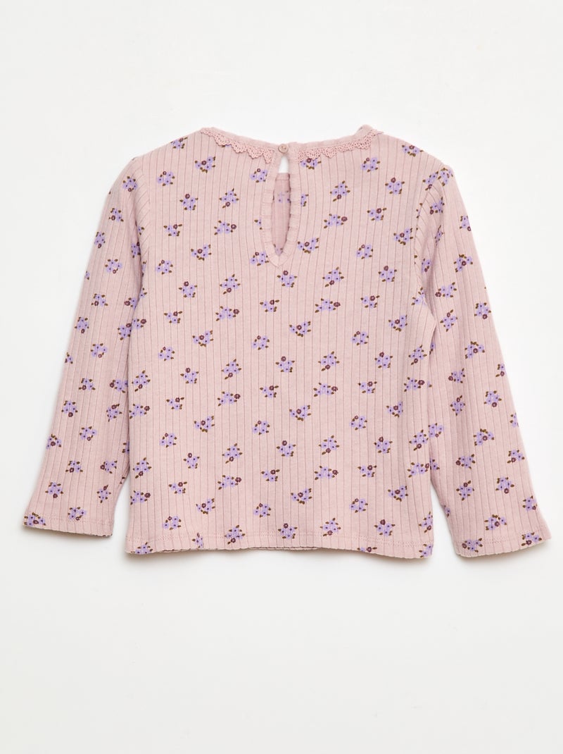 T-shirt en maille côtelée Rose - Kiabi