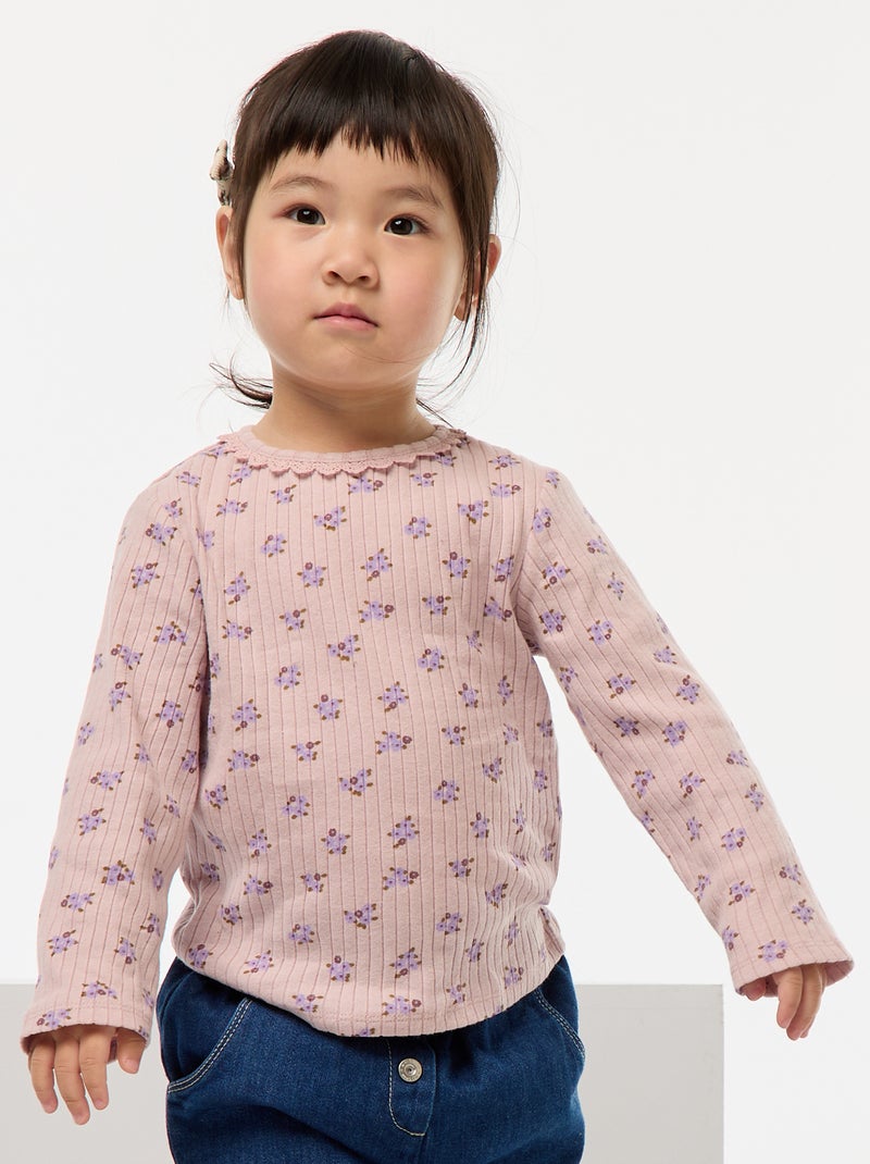 T-shirt en maille côtelée Rose - Kiabi