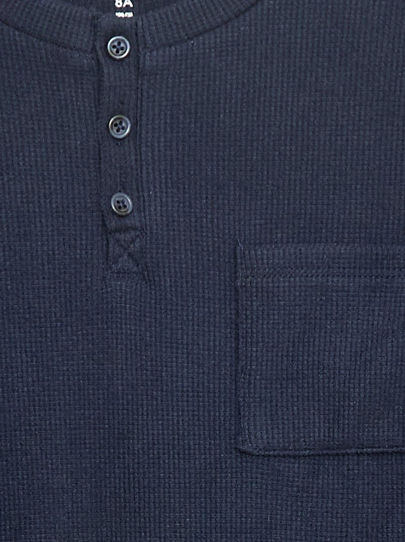 T-shirt en maille doudou avec poche poitrine Bleu - Kiabi