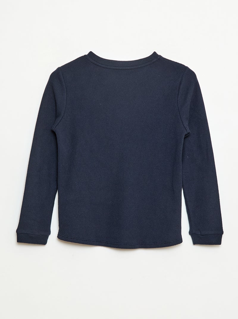 T-shirt en maille doudou avec poche poitrine Bleu - Kiabi