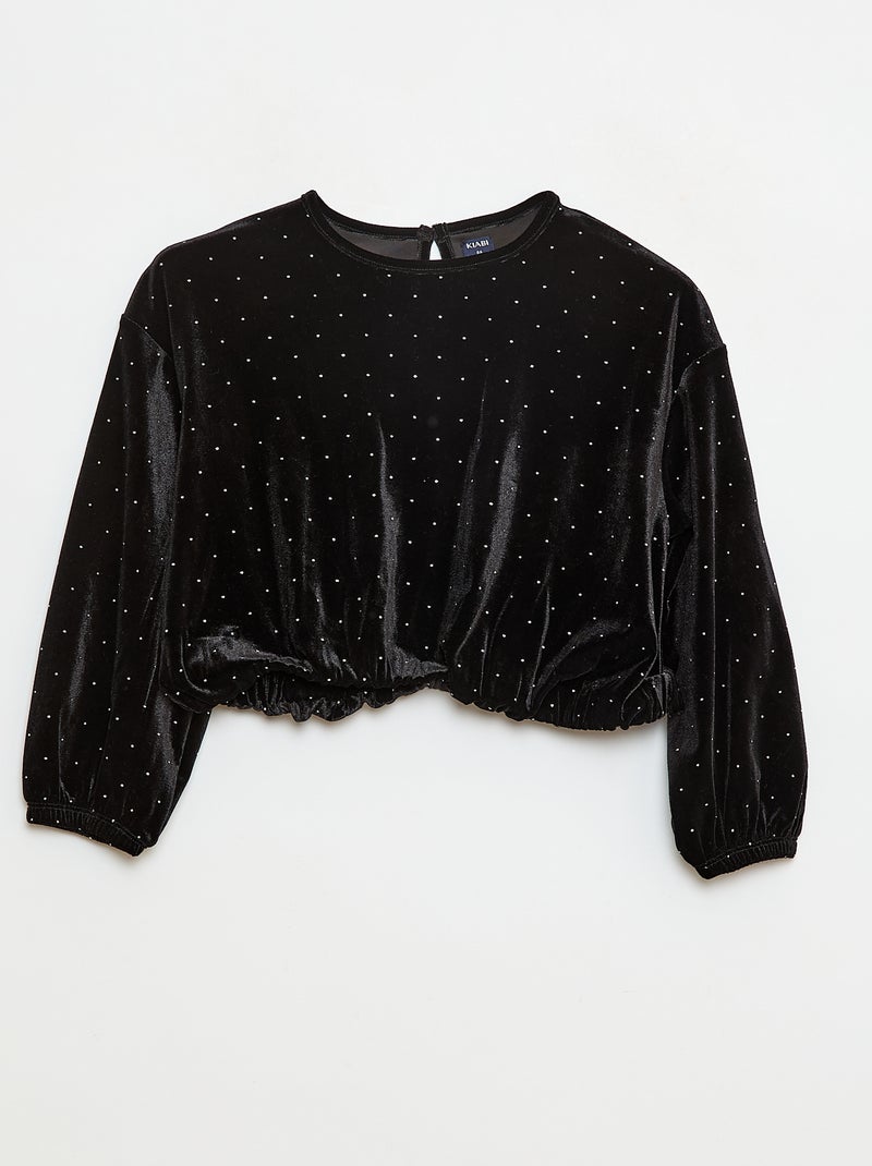 T-shirt en maille doudou avec strass Noir - Kiabi
