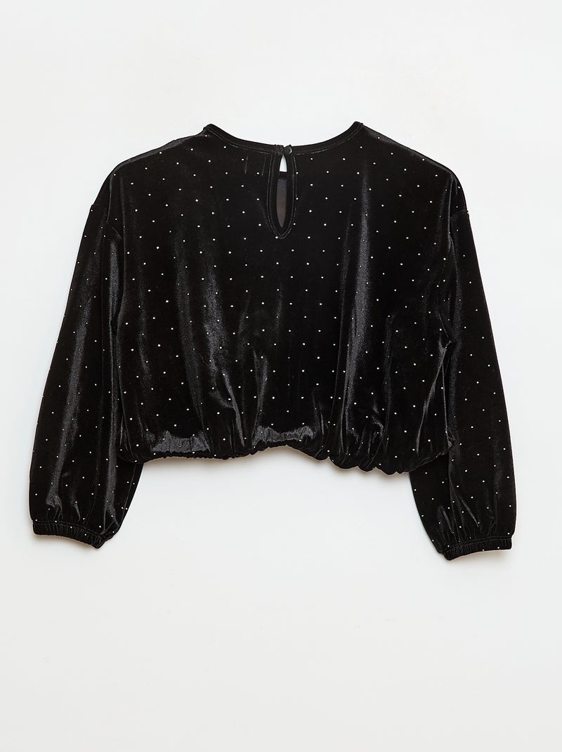 T-shirt en maille doudou avec strass Noir - Kiabi