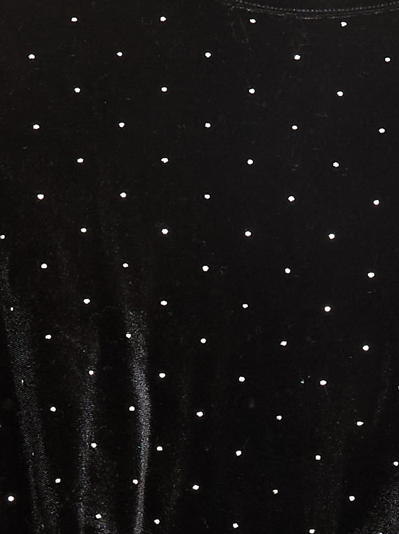 T-shirt en maille doudou avec strass Noir - Kiabi