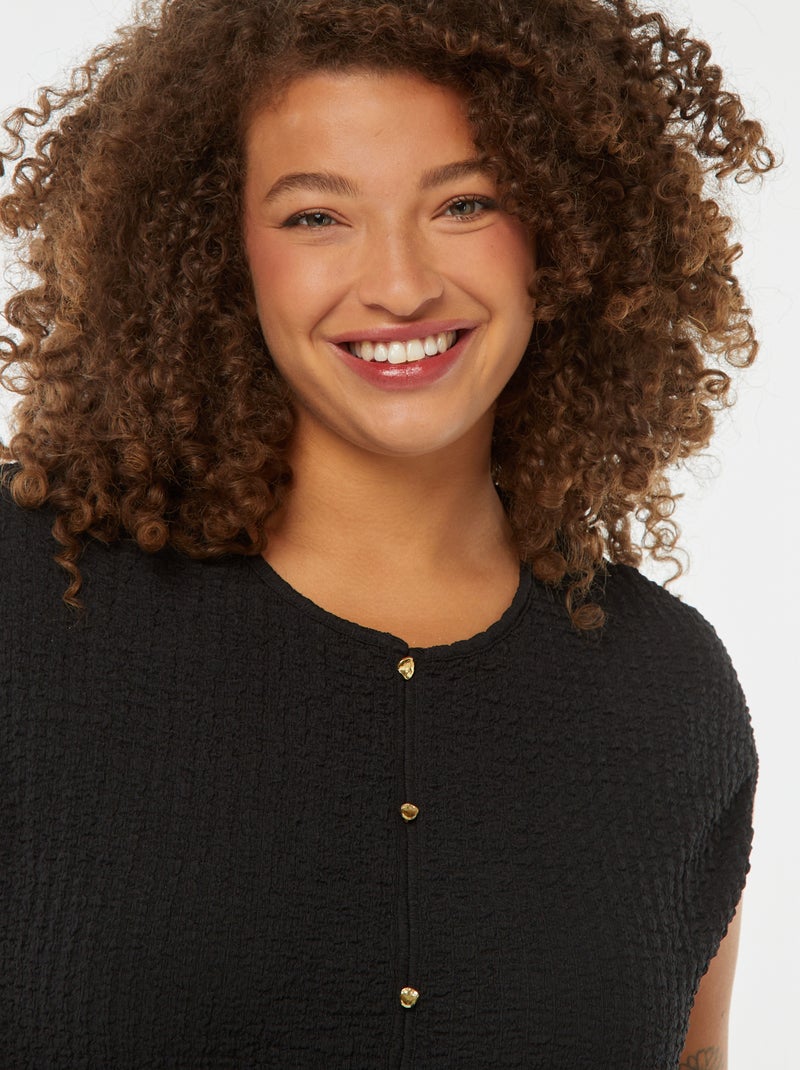 T-shirt en maille gaufrée sans manches Noir - Kiabi