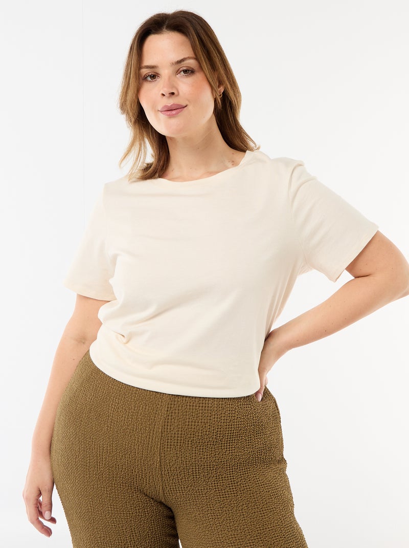 T-shirt en maille jersey manches courtes Beige - Kiabi
