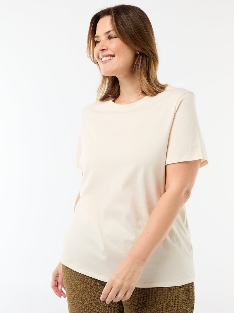 T-shirt en maille jersey manches courtes Beige - Kiabi