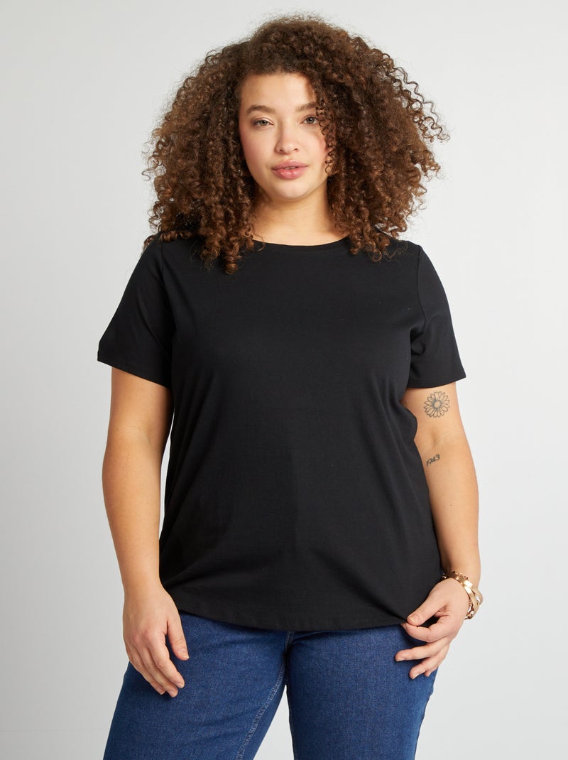 T-shirt en maille jersey manches courtes Noir - Kiabi