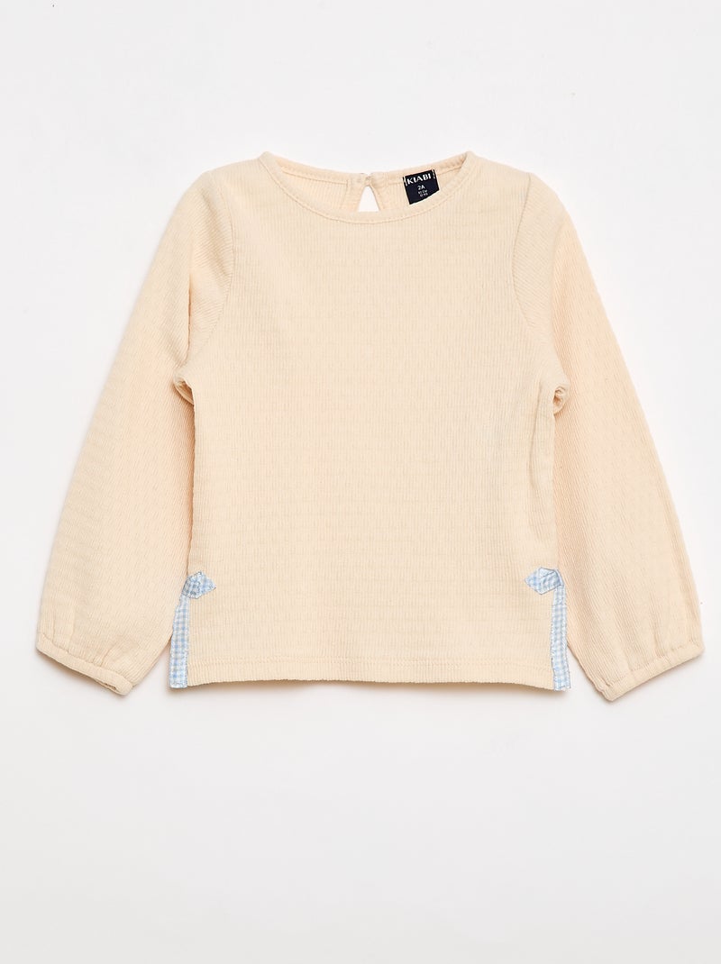 T-shirt en maille rib avec nœuds fantaisie Beige - Kiabi