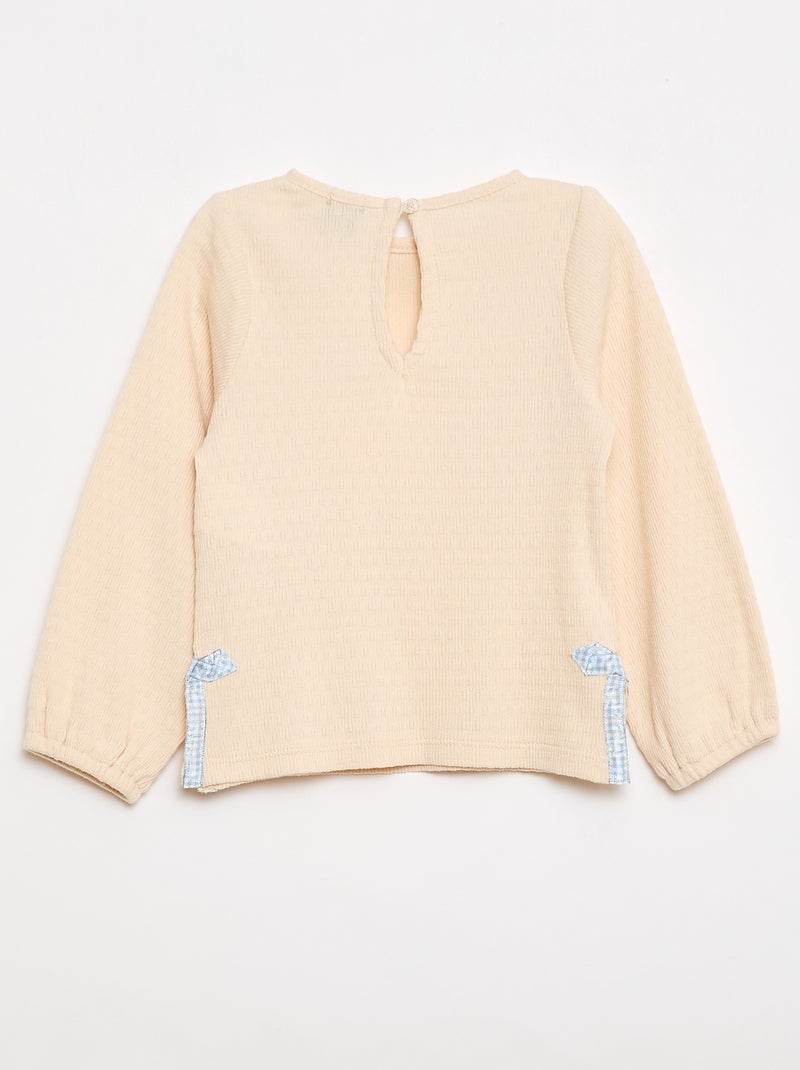 T-shirt en maille rib avec nœuds fantaisie Beige - Kiabi