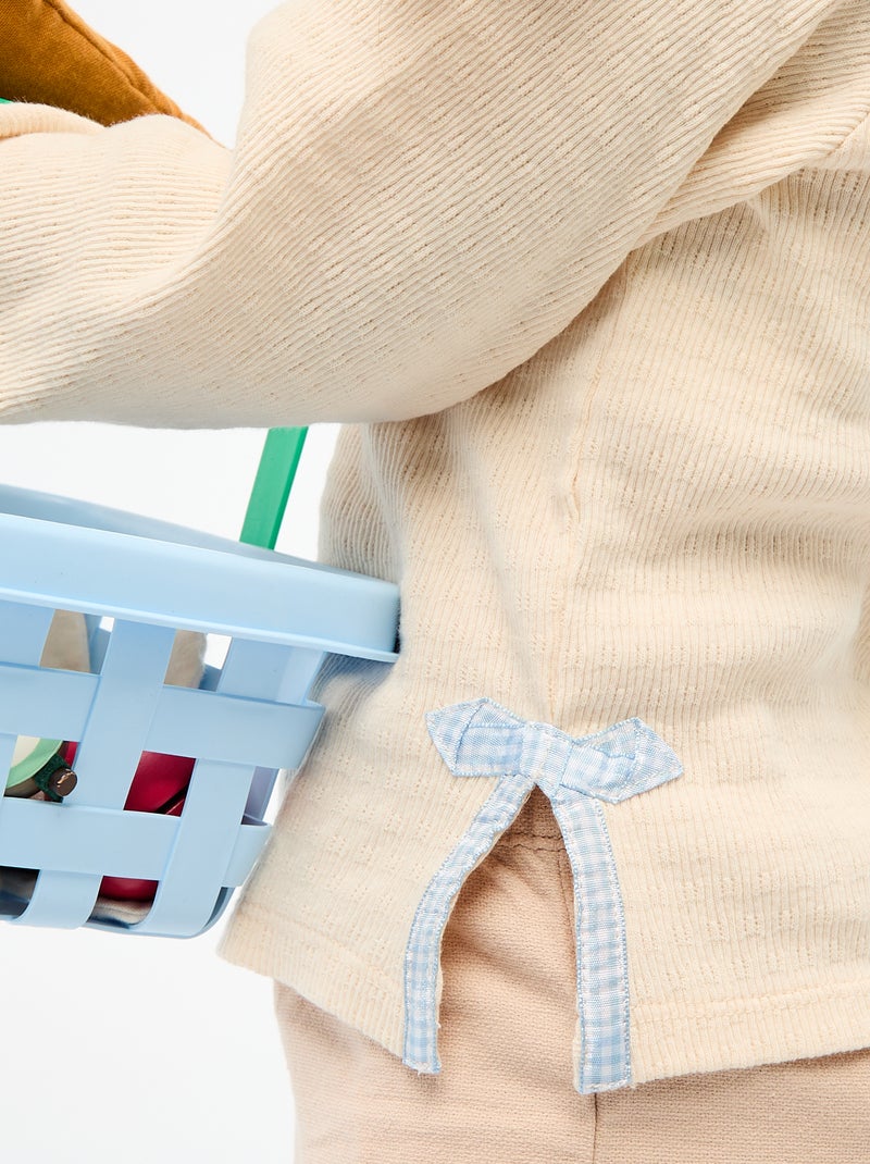 T-shirt en maille rib avec nœuds fantaisie Beige - Kiabi