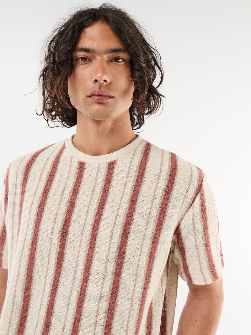 T-shirt en maille tricot à manches courtes Beige - Kiabi