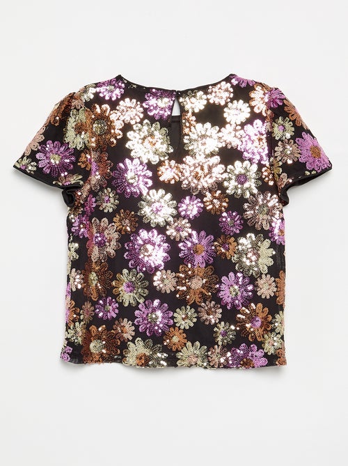 T-shirt en mesh et sequins à manches courtes - Kiabi