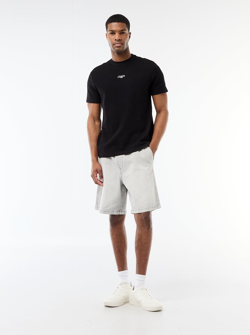 T-shirt en piqué de coton à manches courtes Gris - Kiabi