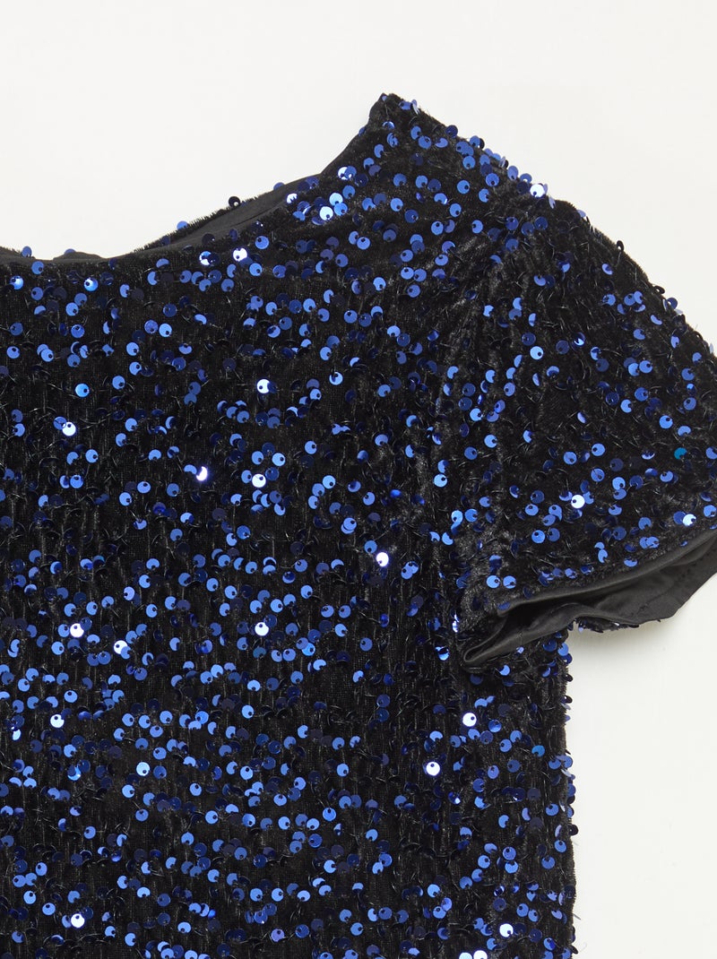T-shirt en velours sequins Bleu - Kiabi