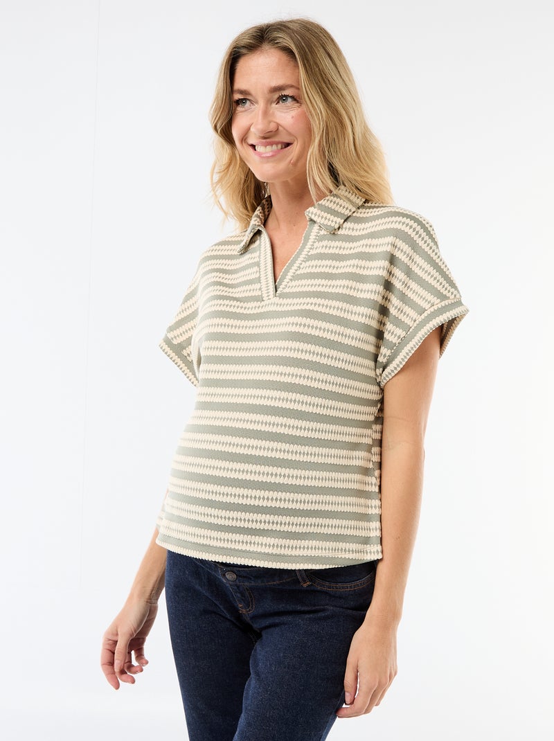 T-shirt forme polo coloré Blanc - Kiabi