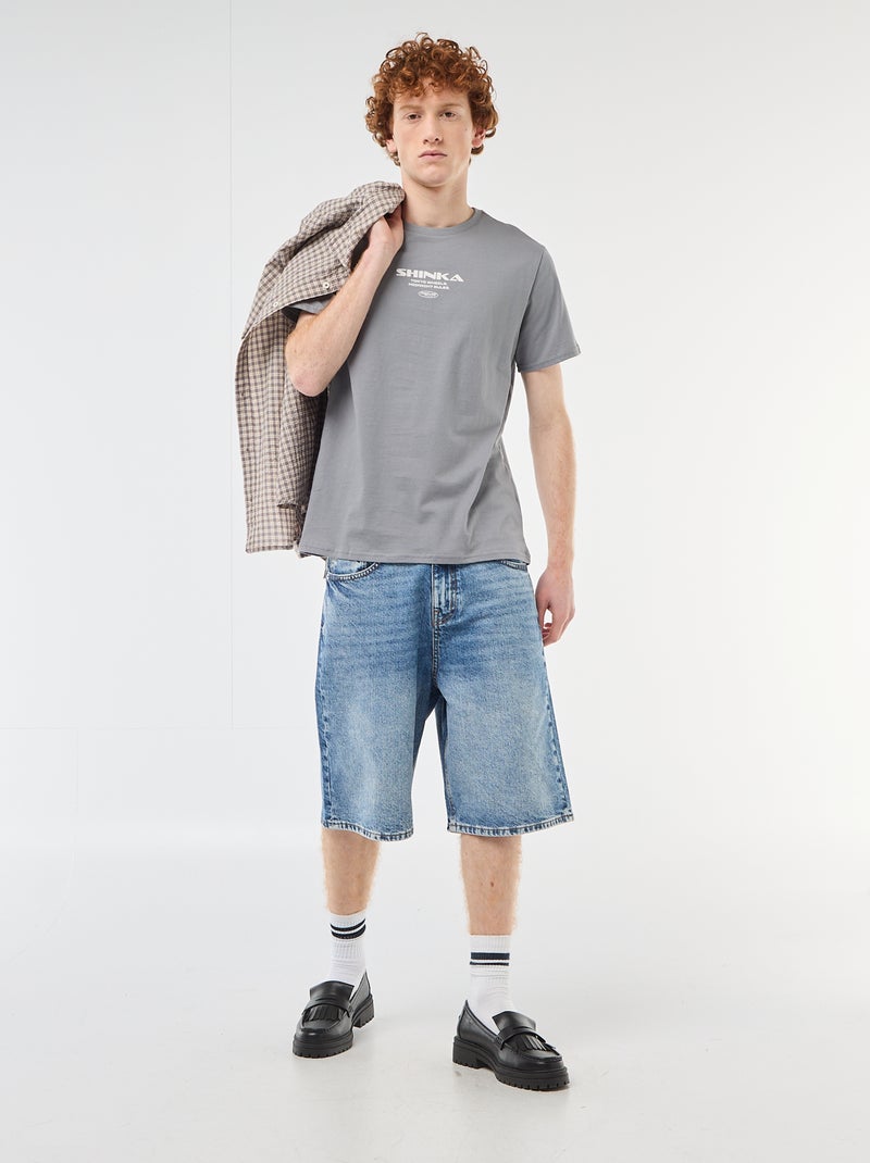 T-shirt girocollo stampato in cotone Grigio - Kiabi