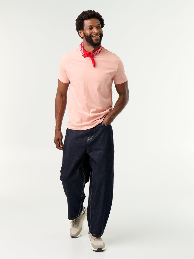T-shirt homme basique en coton à col rond Rose - Kiabi