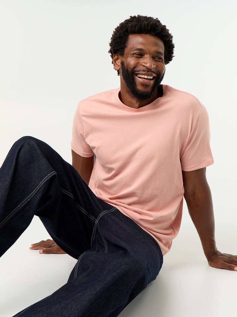 T-shirt homme basique en coton à col rond Rose - Kiabi
