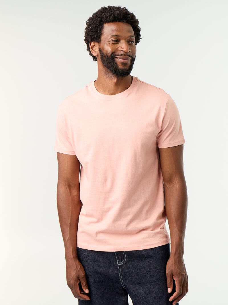 T-shirt homme basique en coton à col rond Rose - Kiabi