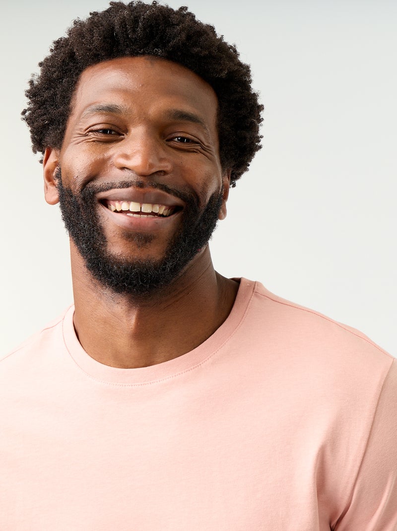 T-shirt homme basique en coton à col rond Rose - Kiabi