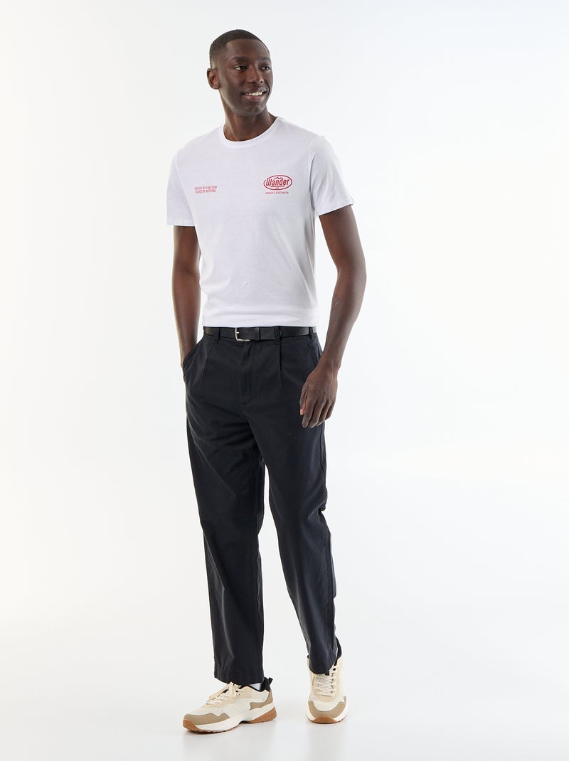T-shirt homme en coton à col rond avec motif placé Blanc - Kiabi