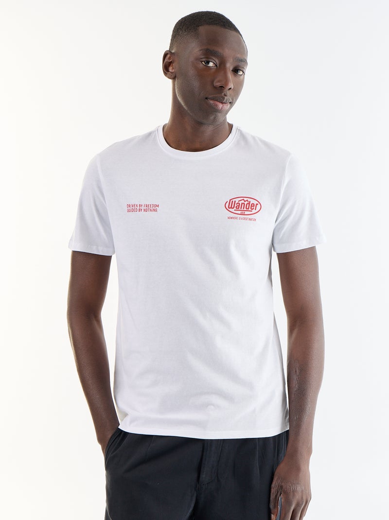T-shirt homme en coton à col rond avec motif placé Blanc - Kiabi