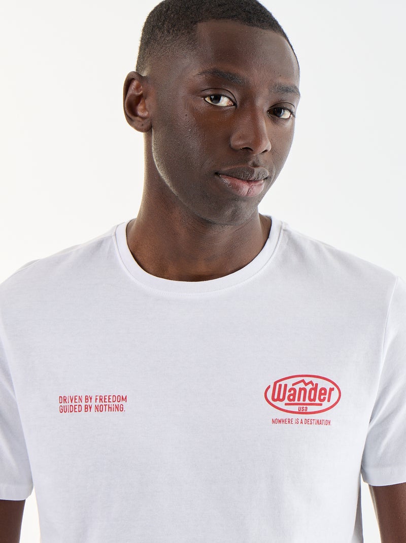 T-shirt homme en coton à col rond avec motif placé Blanc - Kiabi