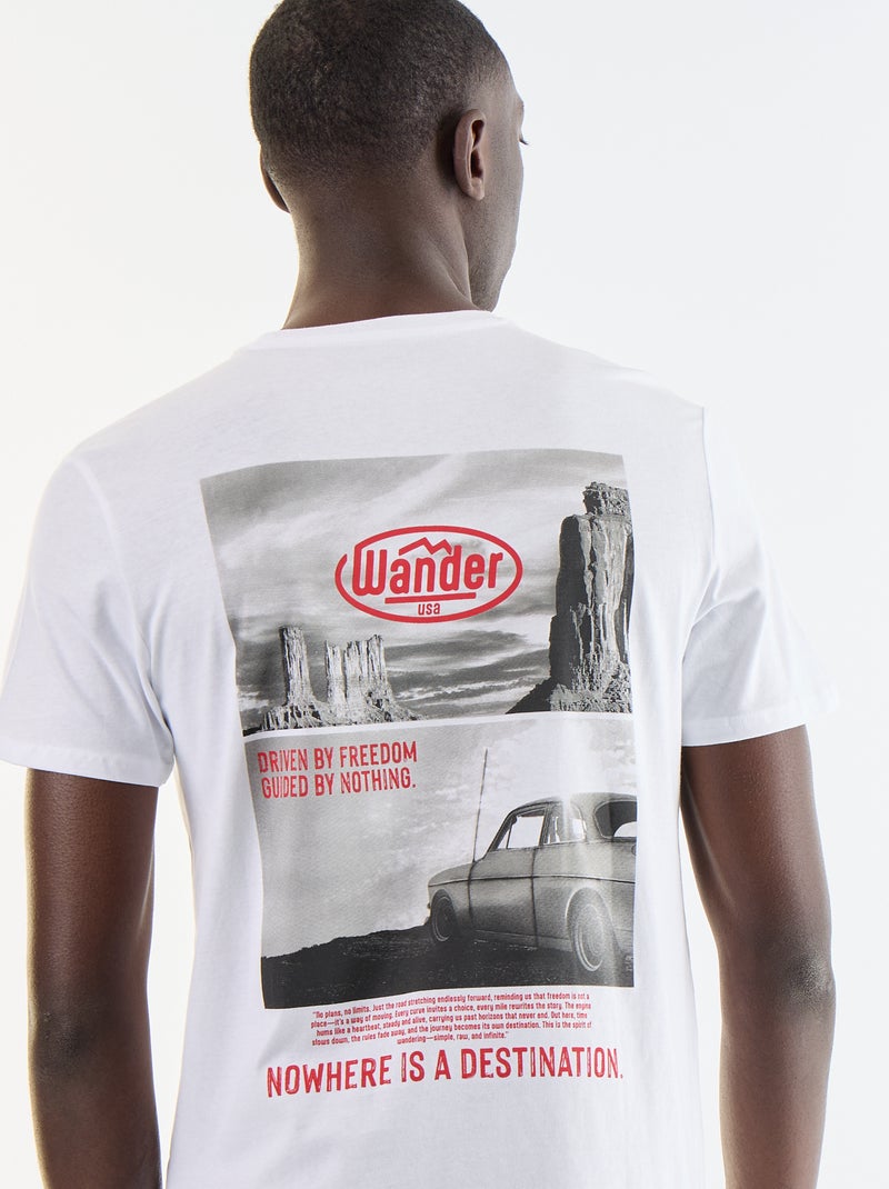 T-shirt homme en coton à col rond avec motif placé Blanc - Kiabi