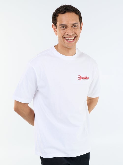 T-shirt homme en coton à col rond avec motif placé - Kiabi
