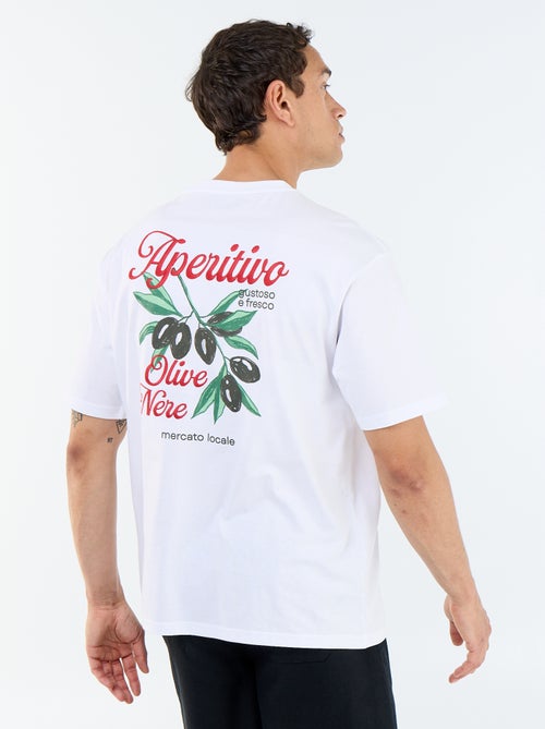 T-shirt homme en coton à col rond avec motif placé - Kiabi