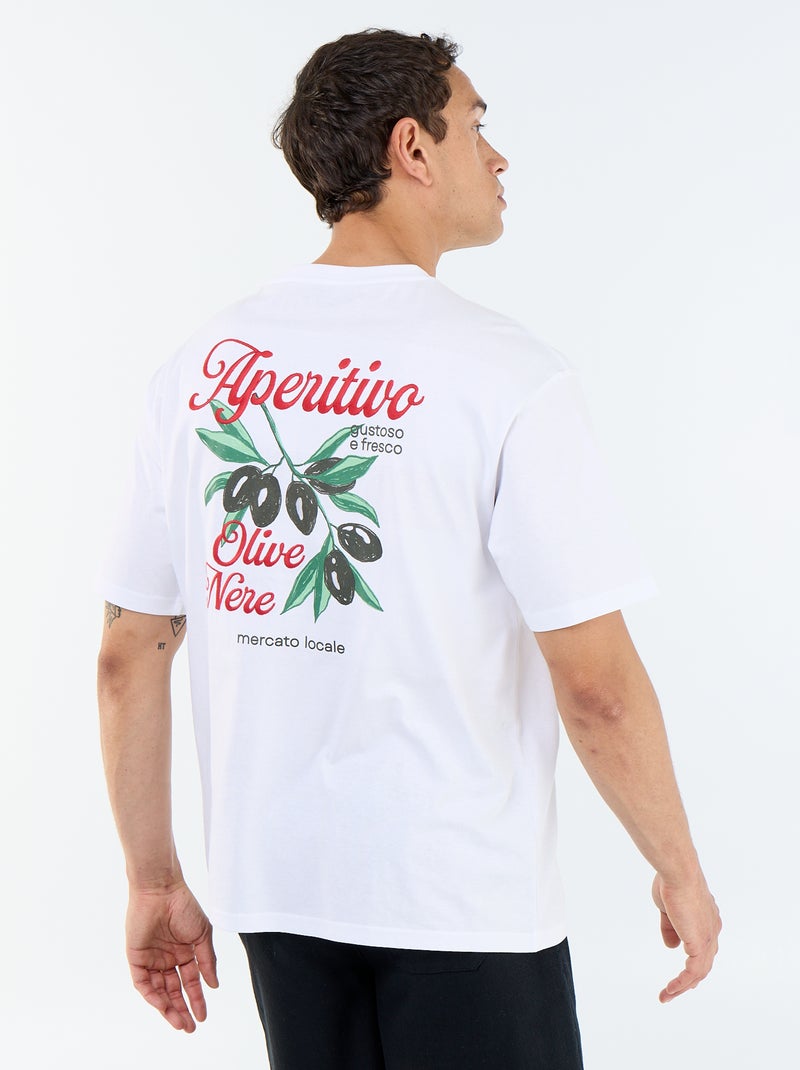 T-shirt homme en coton à col rond avec motif placé Blanc - Kiabi