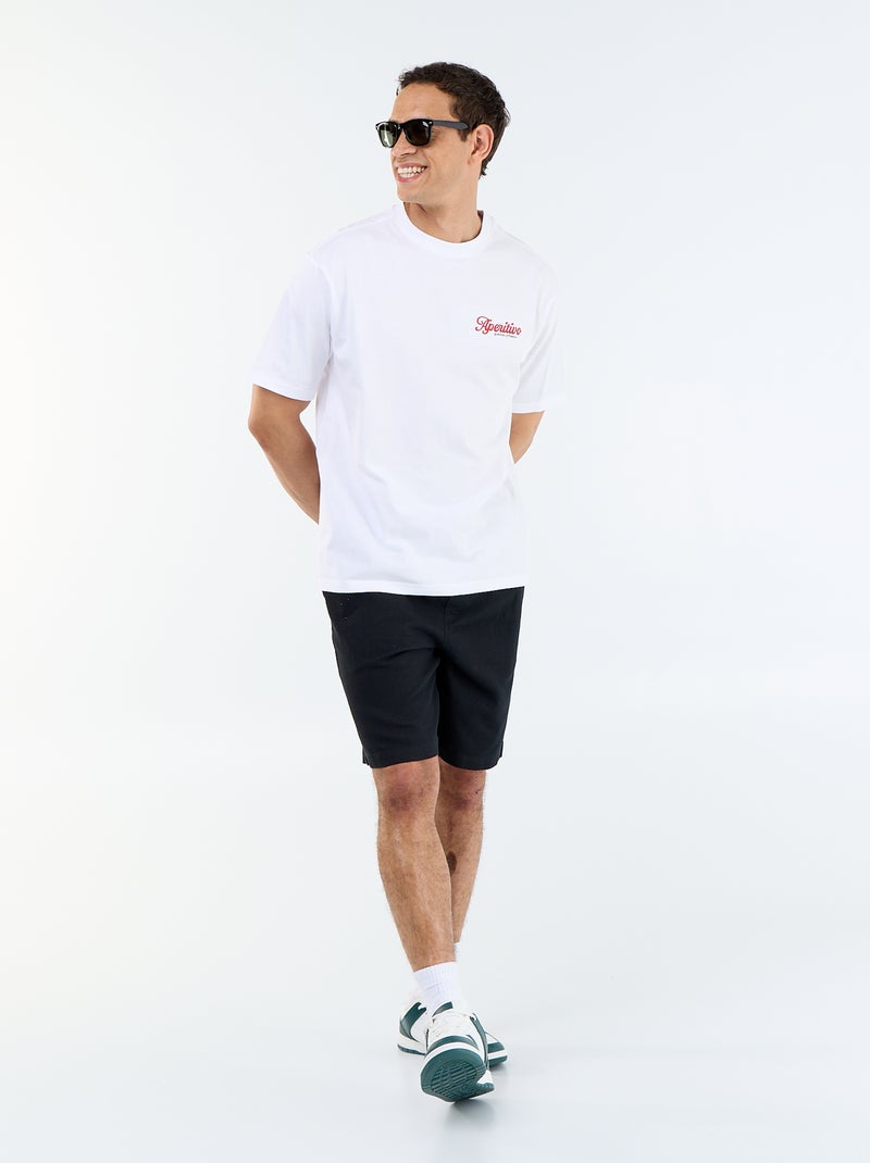 T-shirt homme en coton à col rond avec motif placé Blanc - Kiabi