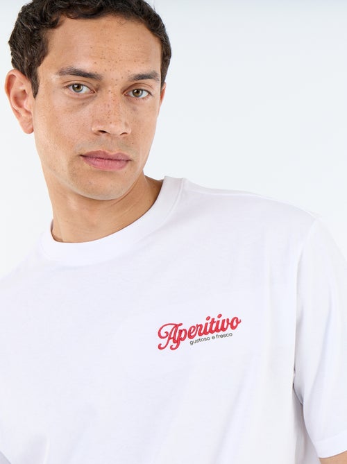 T-shirt homme en coton à col rond avec motif placé - Kiabi