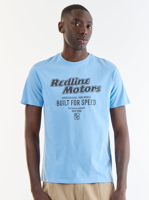 T-shirt homme en coton à col rond avec motif placé - Kiabi