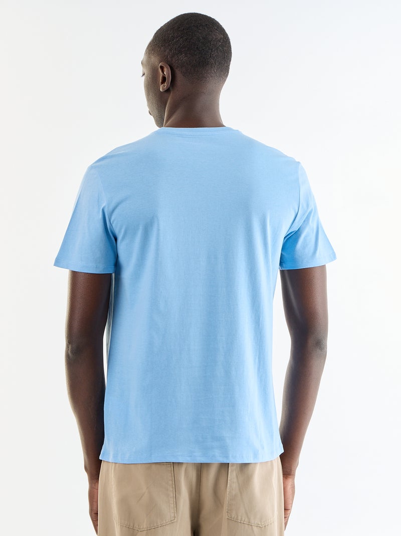 T-shirt homme en coton à col rond avec motif placé Bleu - Kiabi