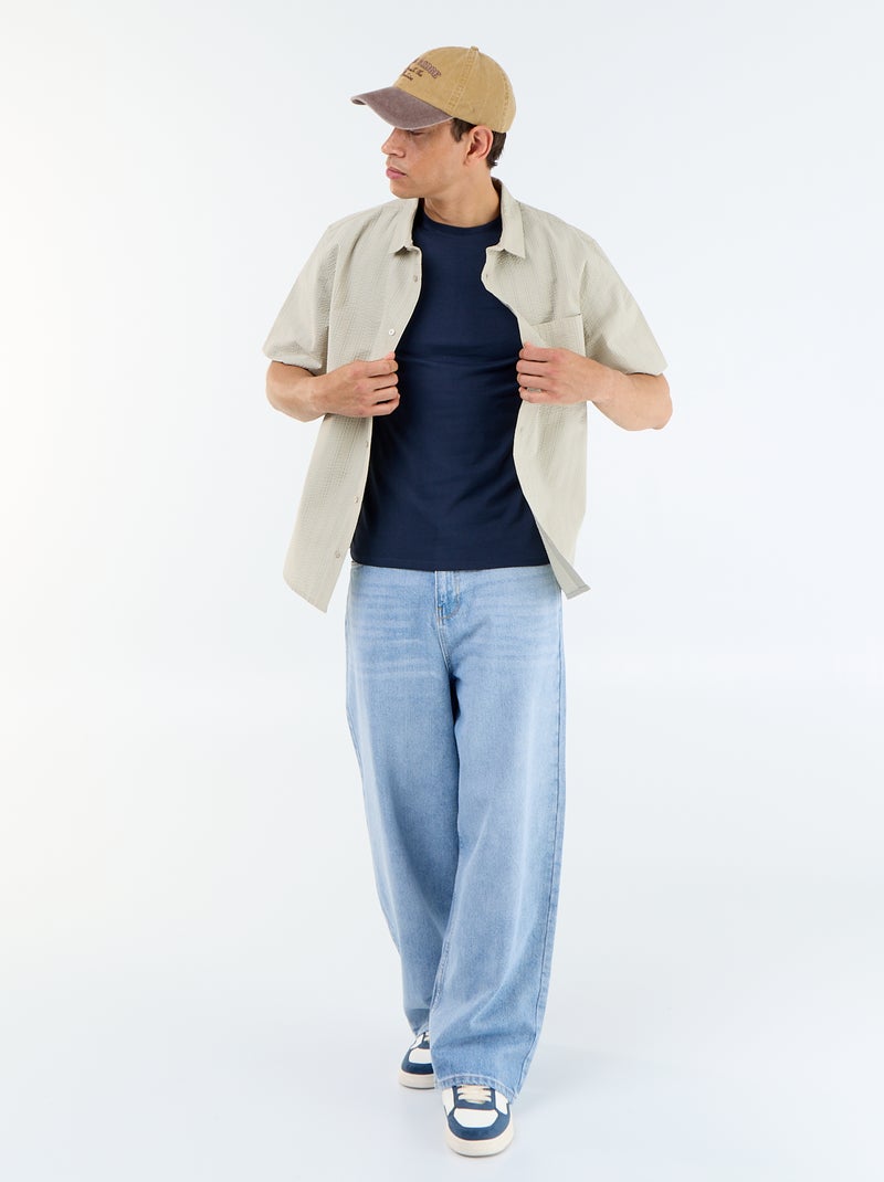 T-shirt homme en coton à col rond Bleu - Kiabi