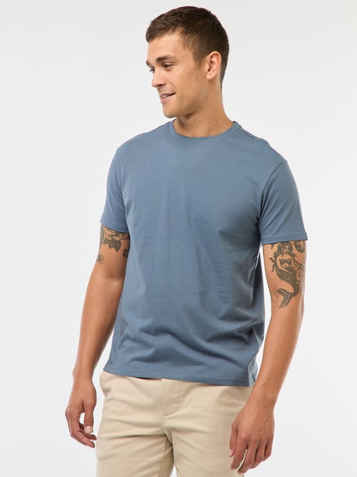 T-shirt homme en coton à col rond, coupe droite - Kiabi