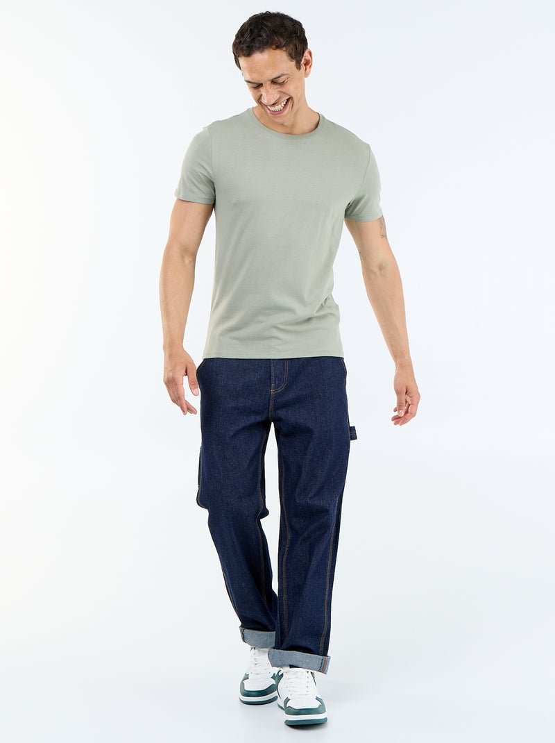 T-shirt homme en coton à col rond Kaki - Kiabi