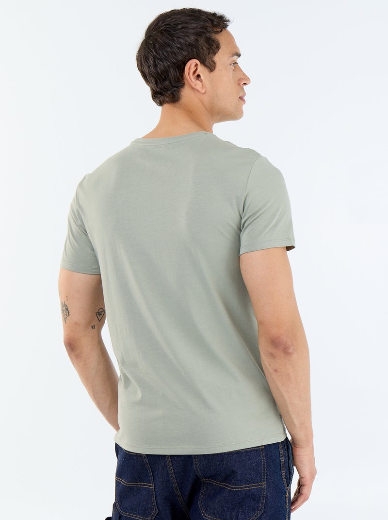 T-shirt homme en coton à col rond Kaki - Kiabi