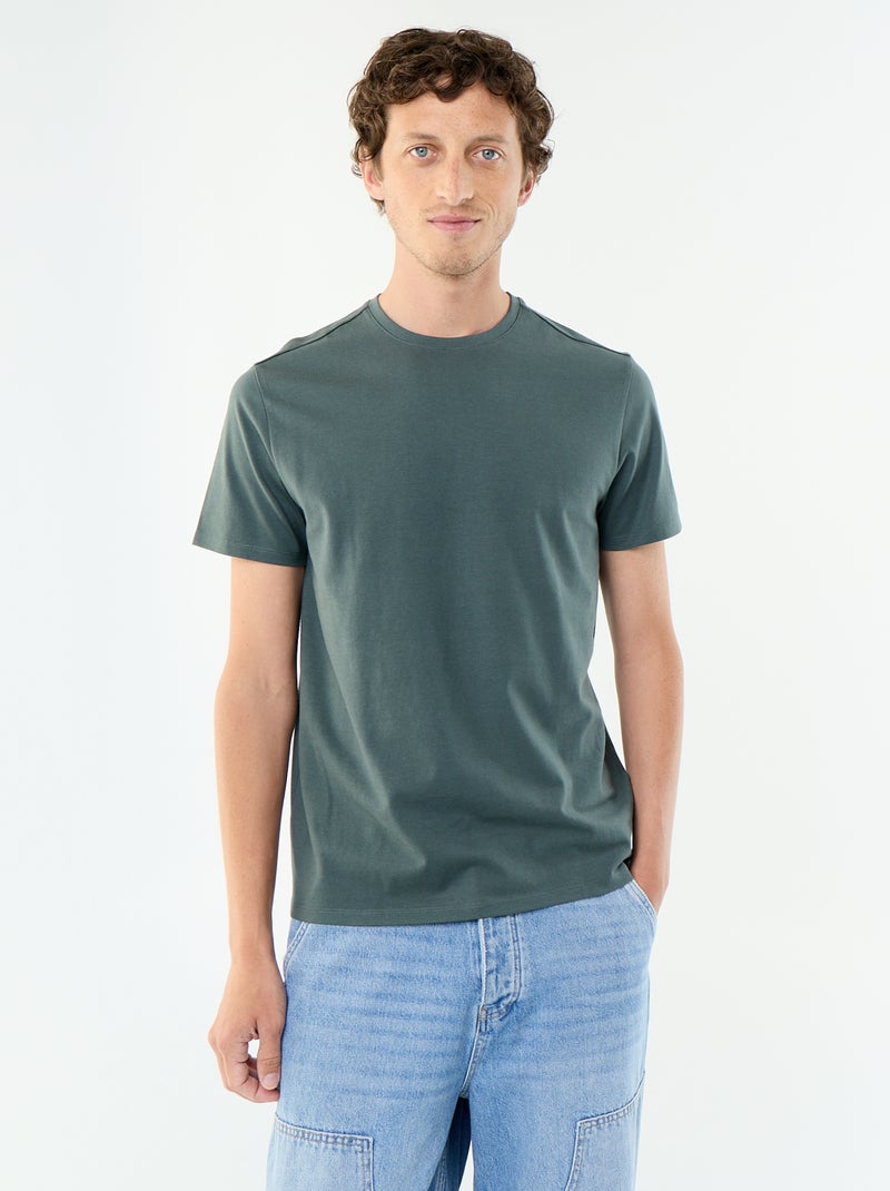 T-shirt homme en coton à col rond Vert - Kiabi