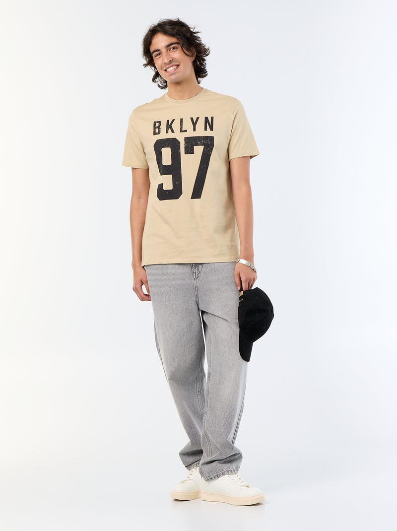 T-shirt homme en coton biologique imprimé Beige - Kiabi