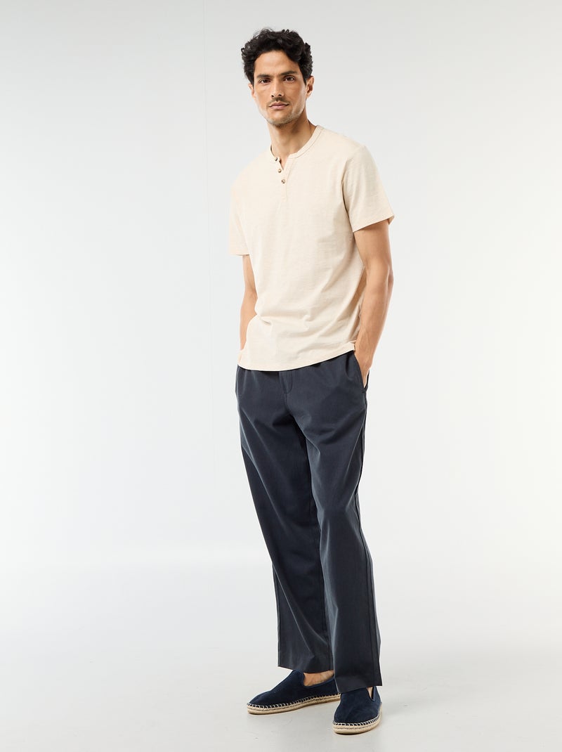 T-shirt homme uni à col tunisien Beige - Kiabi