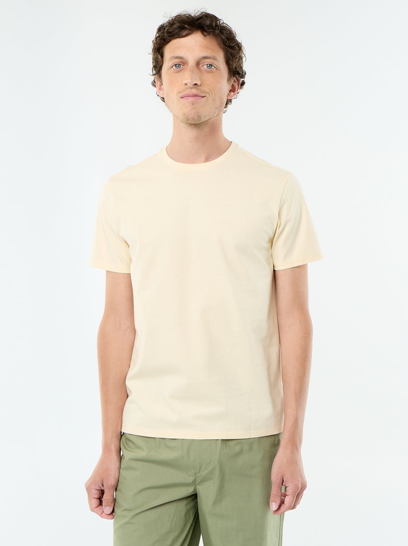 T-shirt homme uni en coton à col rond Jaune - Kiabi