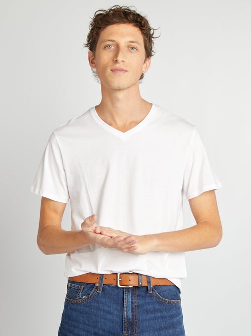 T-shirt homme uni en coton à col V - Kiabi