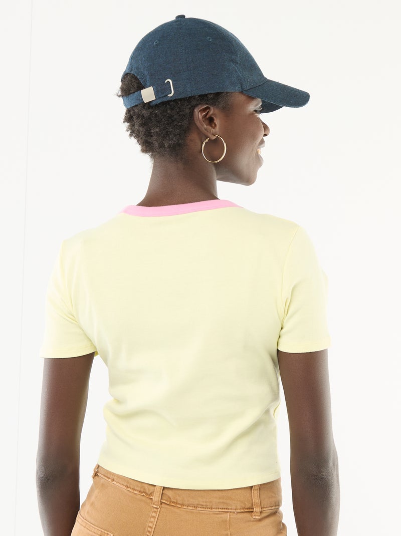 T-shirt imprimé à manches courtes à motif Jaune/rose - Kiabi