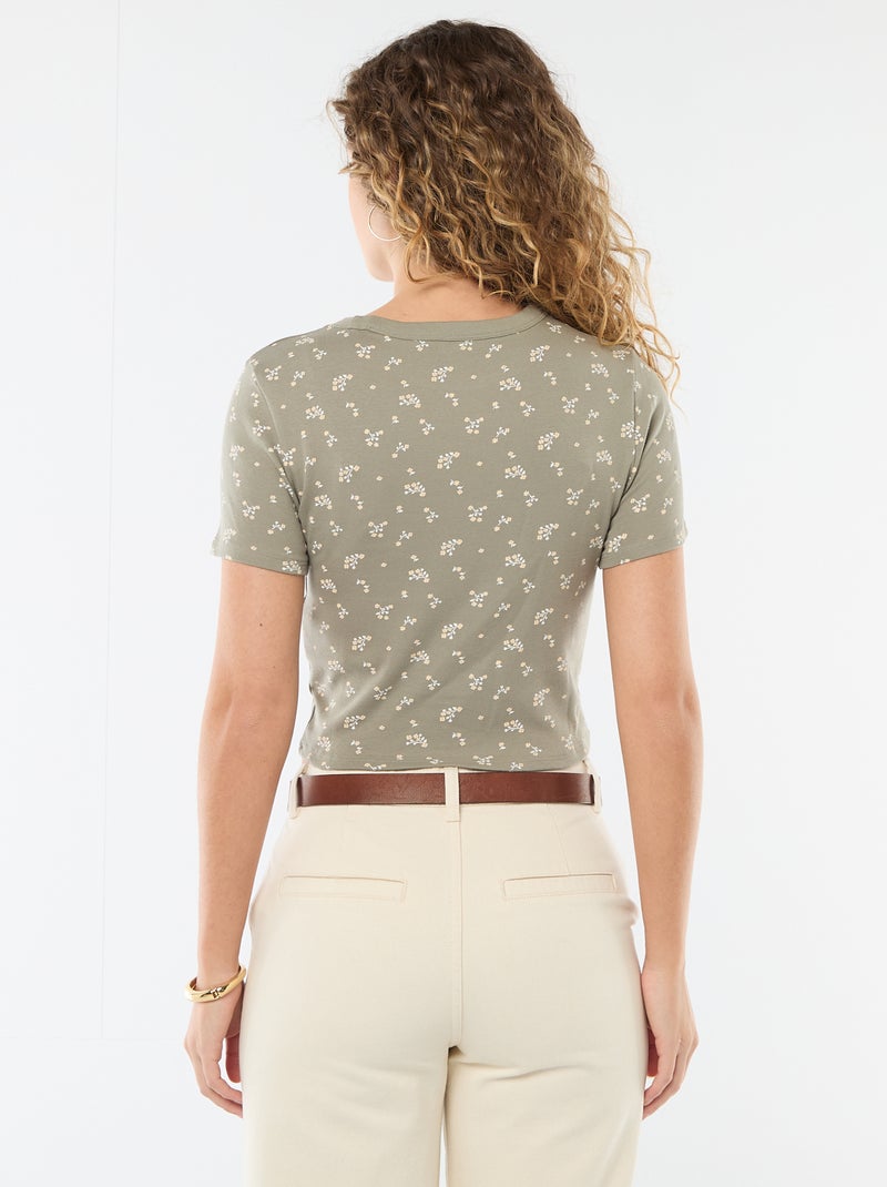 T-shirt imprimé à manches courtes à motif Kaki - Kiabi