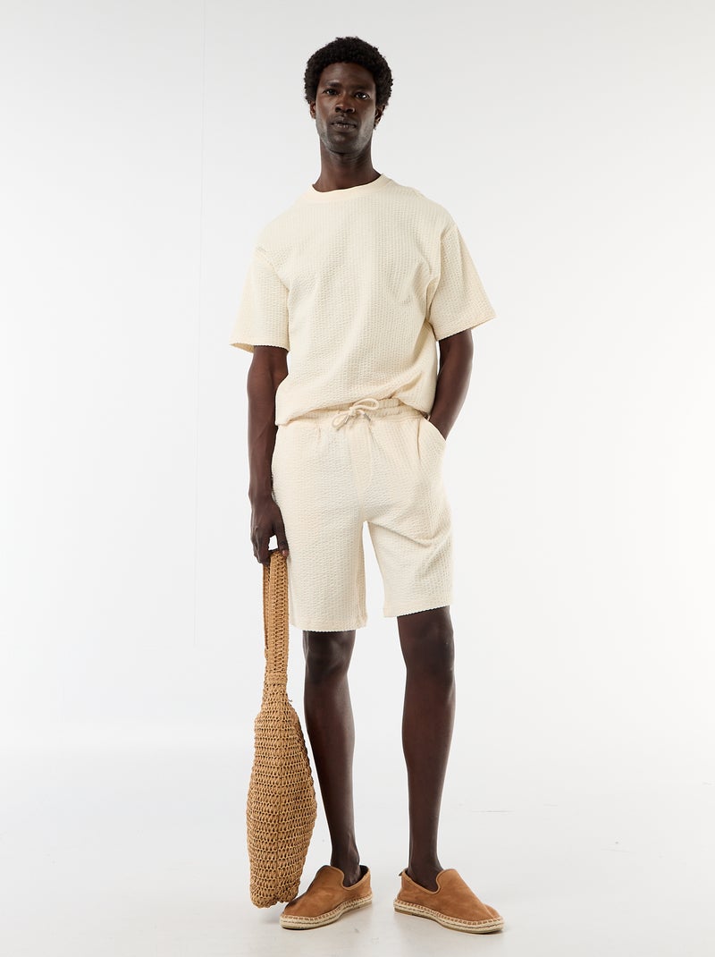 T-shirt imprimé à manches courtes en nid d'abeilles Blanc - Kiabi