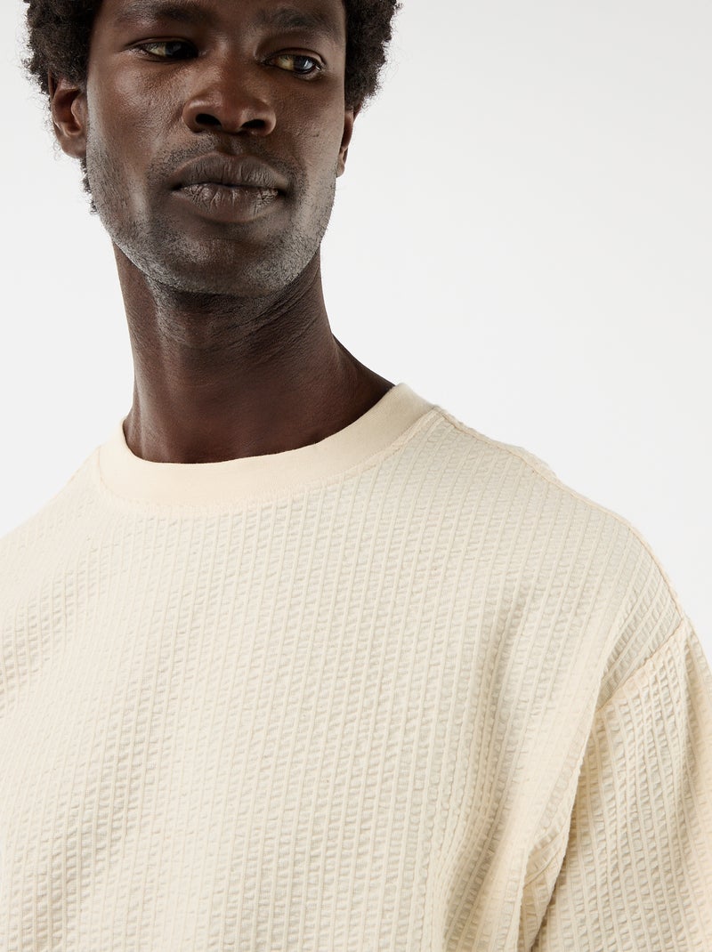 T-shirt imprimé à manches courtes en nid d'abeilles Blanc - Kiabi