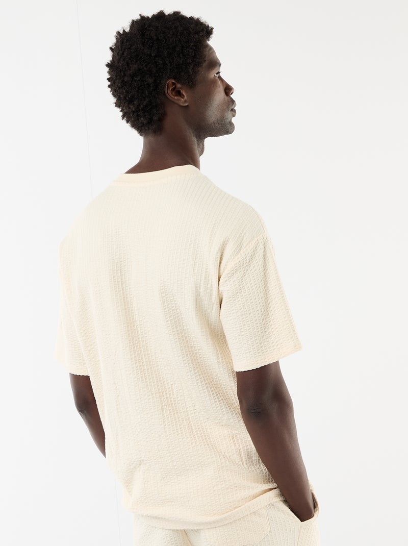 T-shirt imprimé à manches courtes en nid d'abeilles Blanc - Kiabi